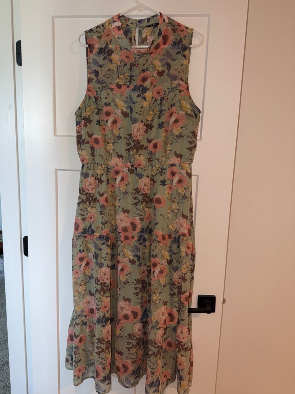 Lulu's Sage Green Floral Sleeveless Maxi Dress with Pink Blooms